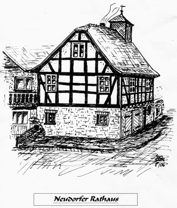 Altes Rathaus in Neudorf - Zeichnung von Erich Ottmann