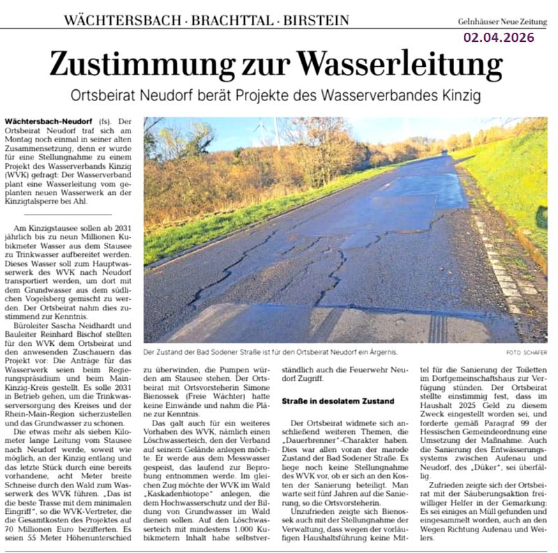 Ortsbeiratssitzung Neudorf in der GNZ vom 02.04.2026 Ortsbeiratssitzung Neudorf in der GNZ vom 02.04.2026
